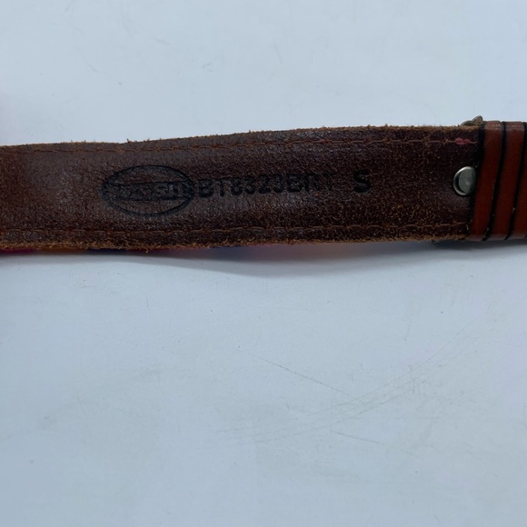 Vintage Fossil Leather Belt Concho Tapestry Serape Braided Brown Small 25”-29” - Picture 5 of 5